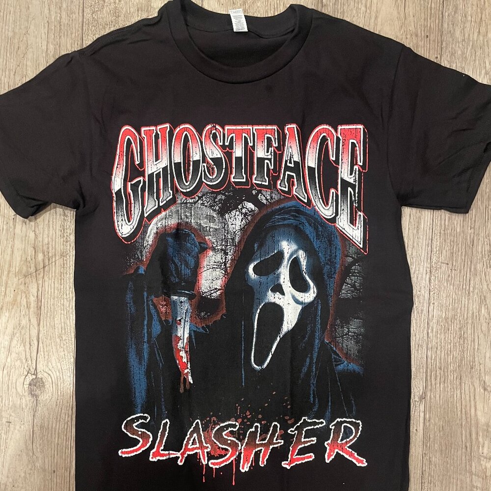 GHOSTFACE SLASHER SCREAM GRAPHIC MOVIE RAP TEE SHIRT HALLOWEEN UNISEX BLACK